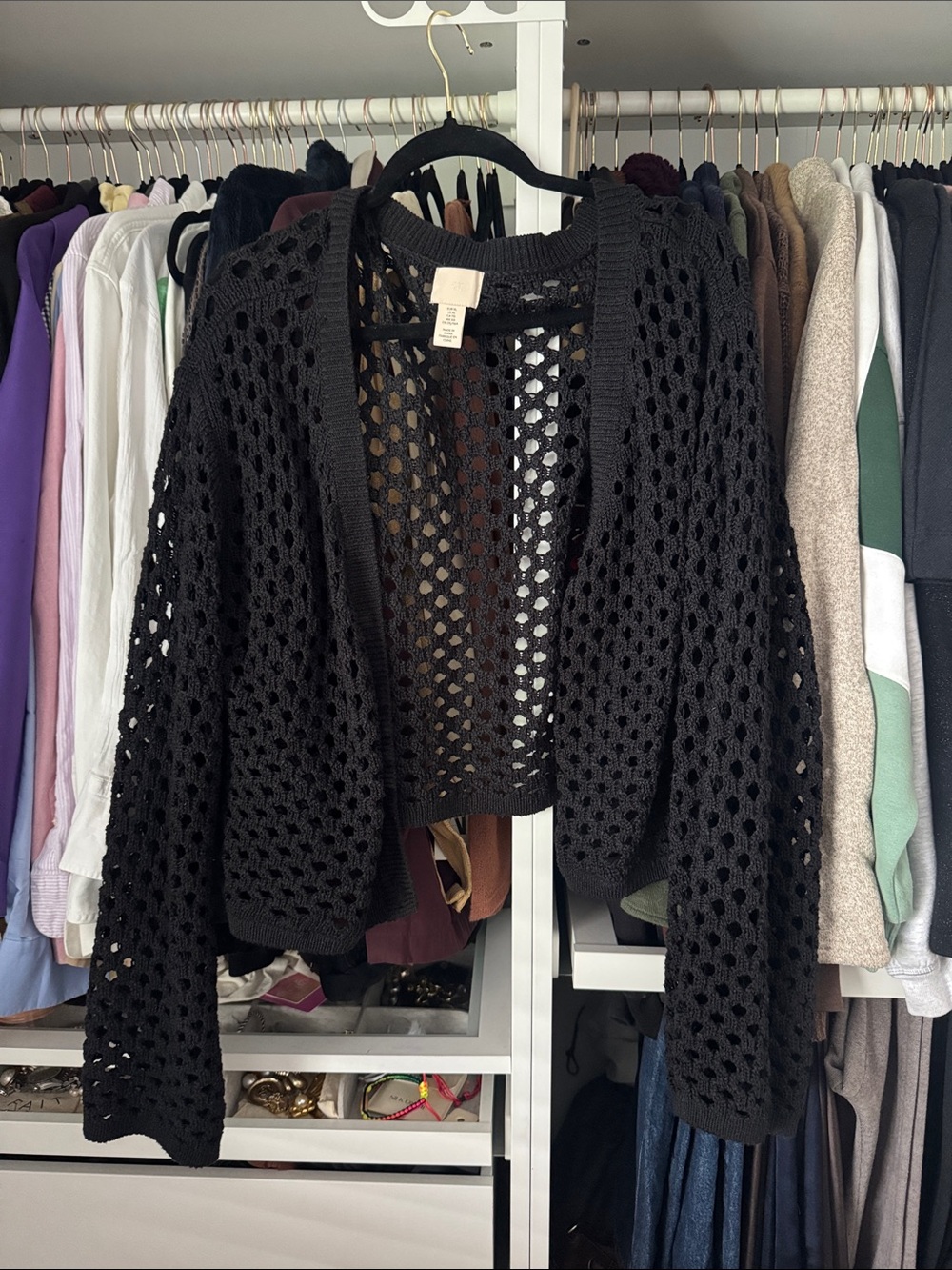H&M Black Open-Weave Cropped Cardigan